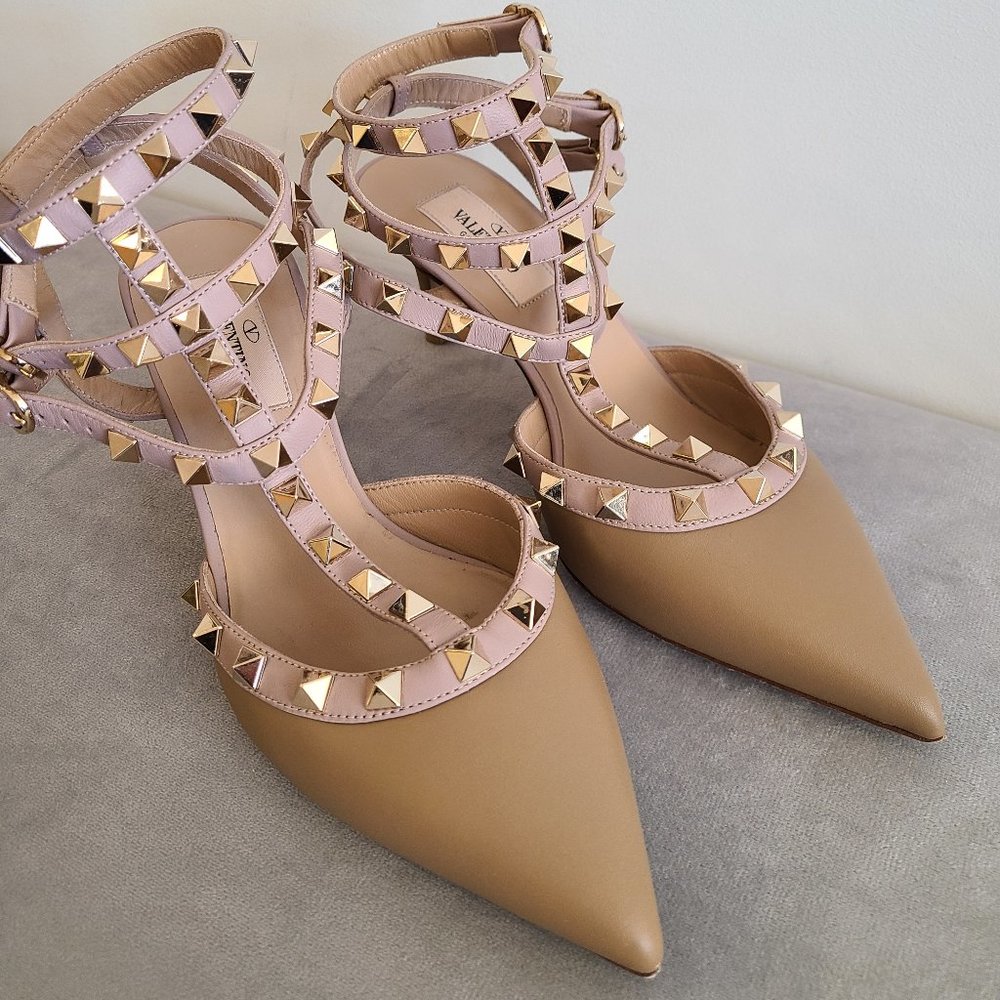Valentino Beige and Pink Studded Heels